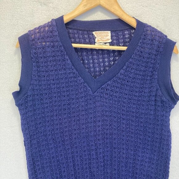 Vintage 1960's Pendleton Open Knit Vest Womens 40 (Large) Blue Crochet 60s RARE - Picture 5 of 11